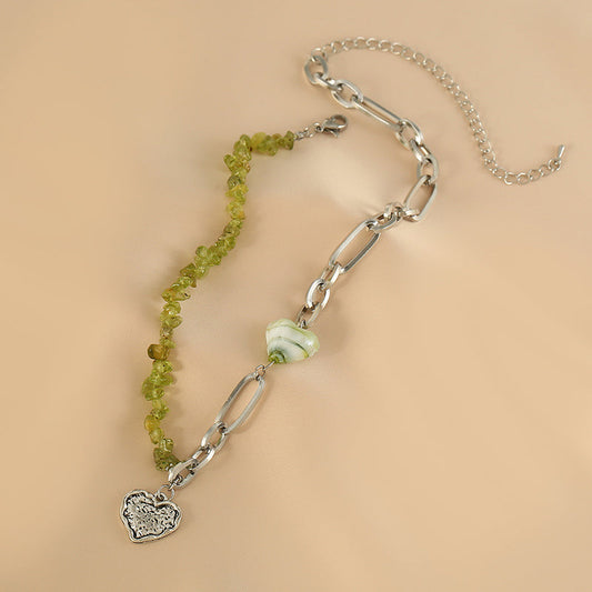 Collar elegante de cuentas con diseño de patchwork de plata de ley con bloques de colores y cuentas graduadas