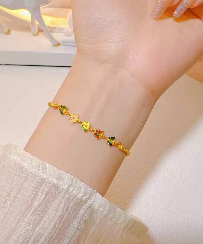 Schickes, antikes Cloisonné-Armband mit Blumenanhängern aus Gold