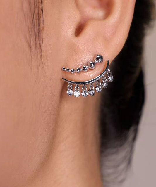 Chic Gold Copper Overgild Zircon Patchwor Tassel Two Ways Of Wearing It Stud Earrings