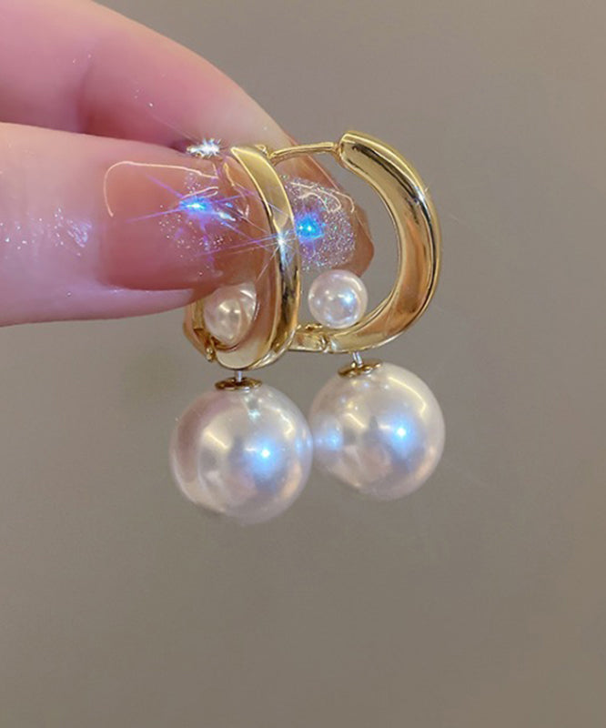 Elegantes pendientes colgantes con letras de perla de aleación de plata esterlina y oro