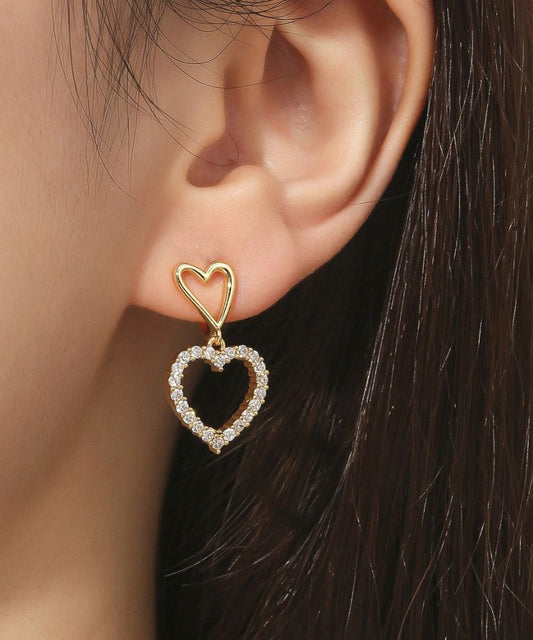 Chic Gold Sterling Silver Overgild Zircon Hollow Out Love Drop Earrings