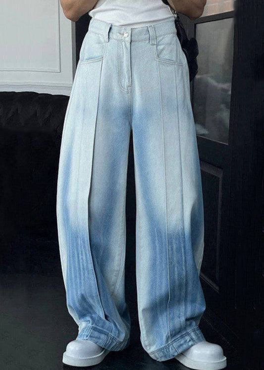 Chic Gradient Color Pockets High Waist Denim Men Wide Leg Pants Summer