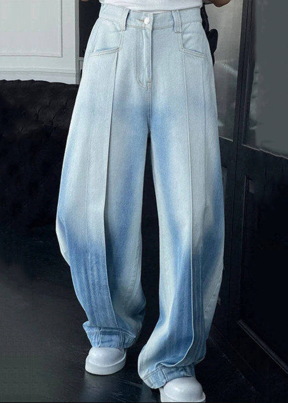 Chic Gradient Color Pockets High Waist Denim Men Wide Leg Pants Summer