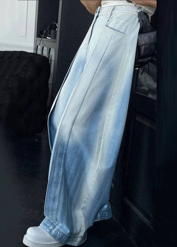 Chic Gradient Color Pockets High Waist Denim Men Wide Leg Pants Summer
