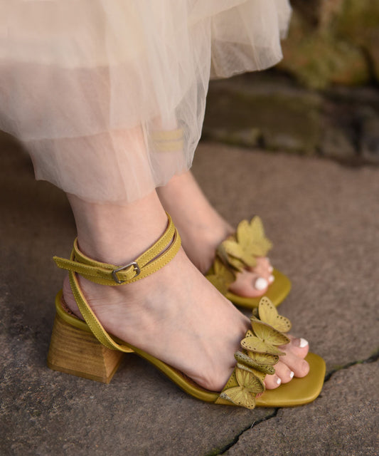 Chic Green Butterfly Splicing Chunky Heel Sandals Peep Toe