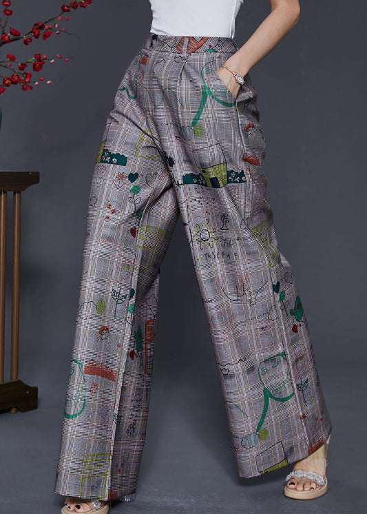 Chic Grau Original Design Print Baumwolle Gerade Hosen Frühling