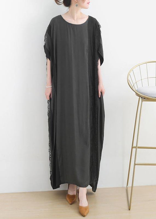 Chic Grey Patchwork Casual Summer Cotton Dress - SooLinen