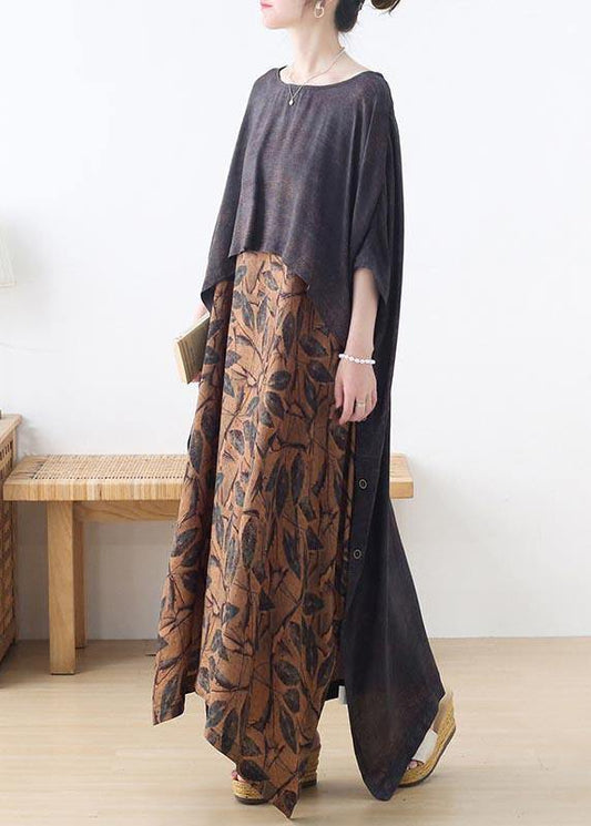 Chic Grey Print Batwing Sleeve Party Summer Chiffon Dress - SooLinen