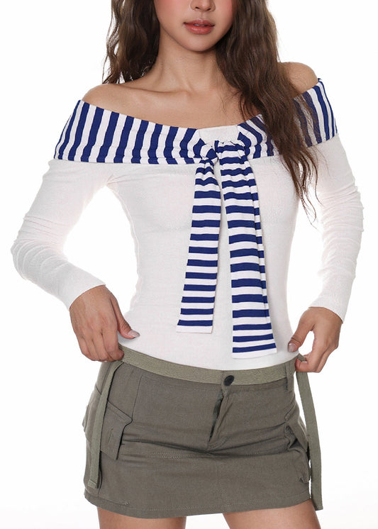 Chic Grey Yellow Striped Patchwork T Shirt Long Sleeve