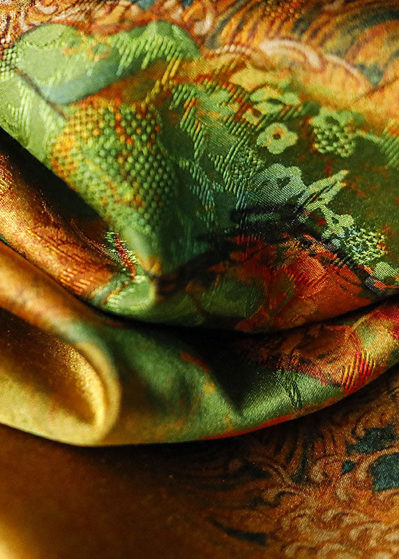 Chic Khaki Stehkragen knopfseite offen print Seidenwesten Frühling