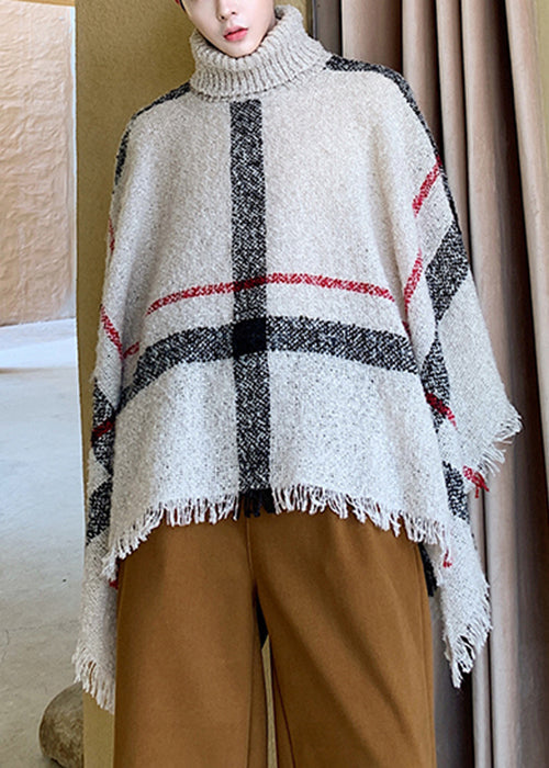 Chic Khaki Turtleneck Knit Cape Men Sweater Batwing Sleeve