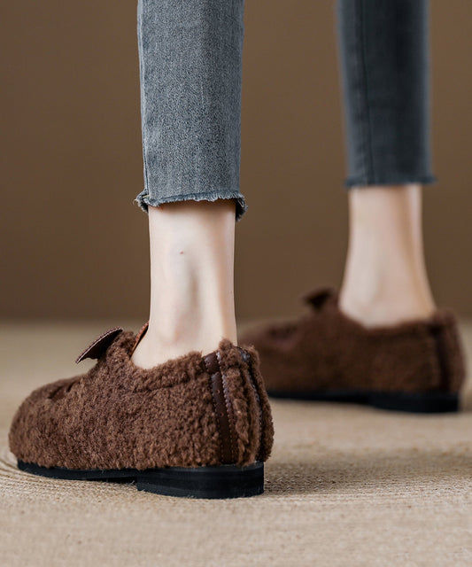 Chic Lace Up Splicing Flat Feet Shoes Beige Fuzzy Fur