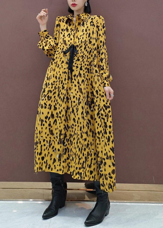 Chic Lapel Large Hem Spring Clothes Fashion Ideas Yellow Dotted Maxi Dress - SooLinen