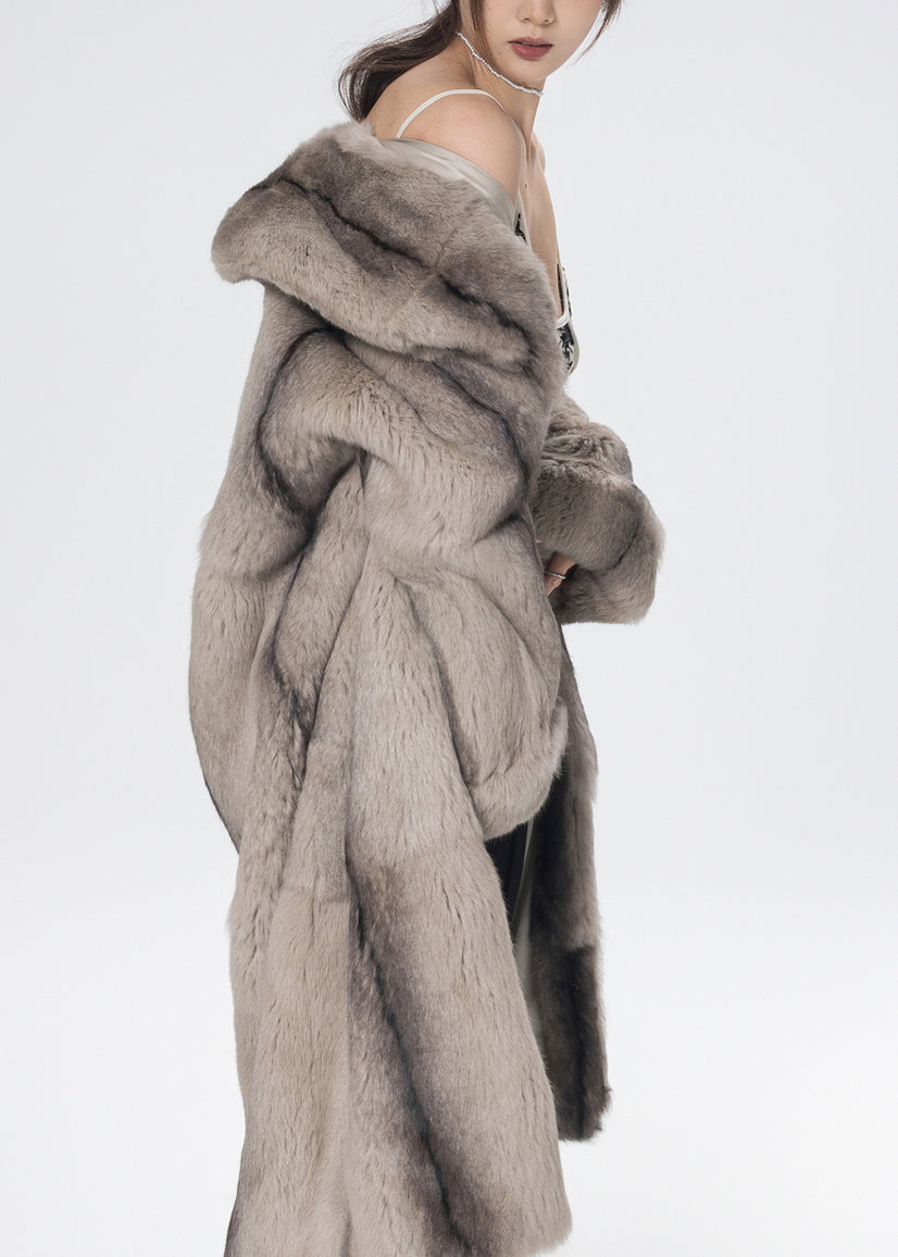 Abrigo de piel de conejo con cuello Peter Pan amarillo claro elegante para invierno