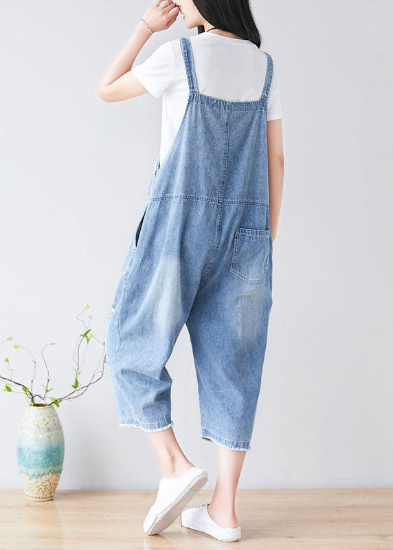 Chic Hellblau Loch Taschen Cowboy Jumpsuits Frühling