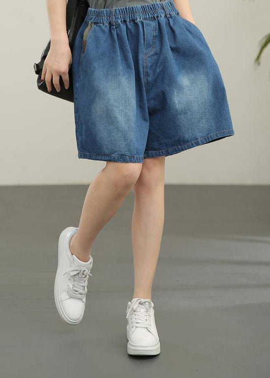 Chic Navy Cotton pockets hot pants Pants Summer - SooLinen