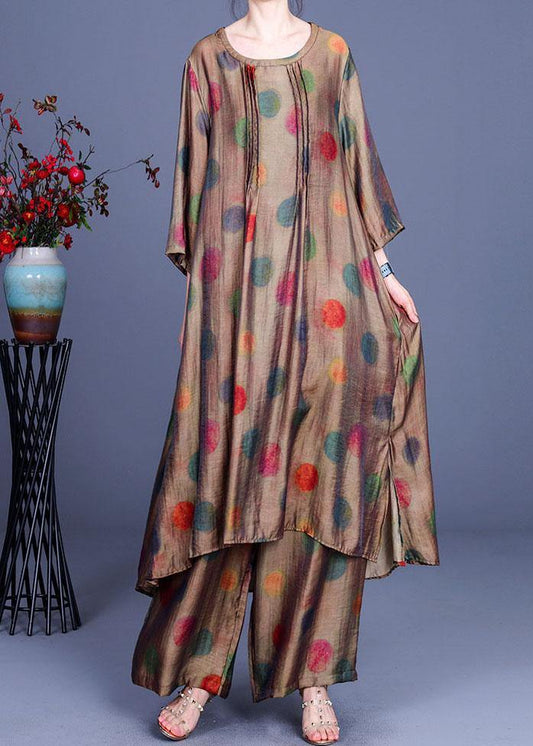 Chic Navy Print long smock Wide Leg Chiffon Women Two Pieces Sets - SooLinen