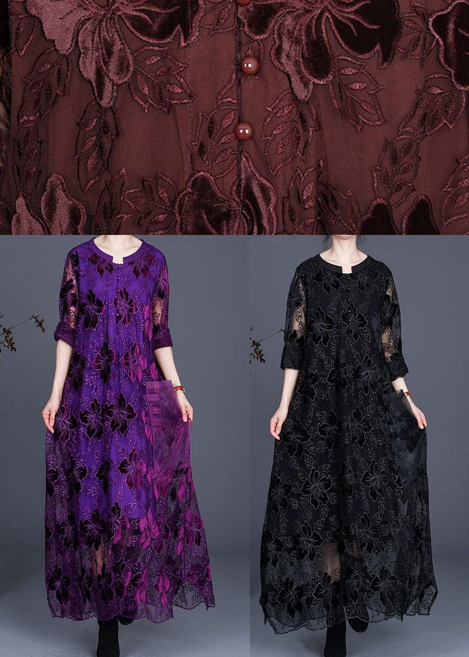 Chic Purple Lace Maxi Dress Caftans Loose Dresses - SooLinen