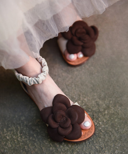 Chic Orange Cowhide Leather Flat Sandals Splicing Floral