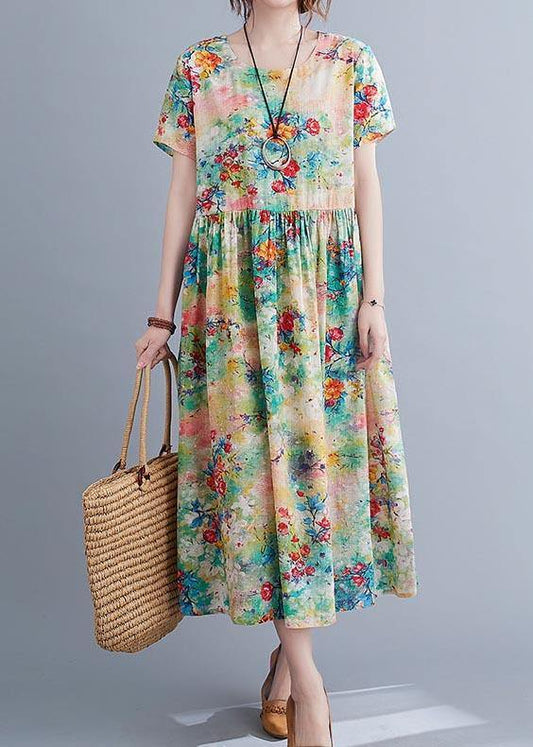 Chic Pink Print Cotton Pockets Summer Dress - SooLinen