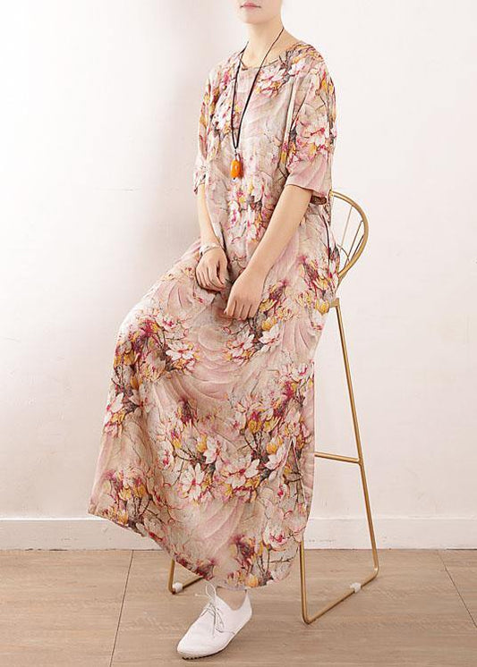 Chic Pink Print Oriental Summer Maxi Dress - SooLinen