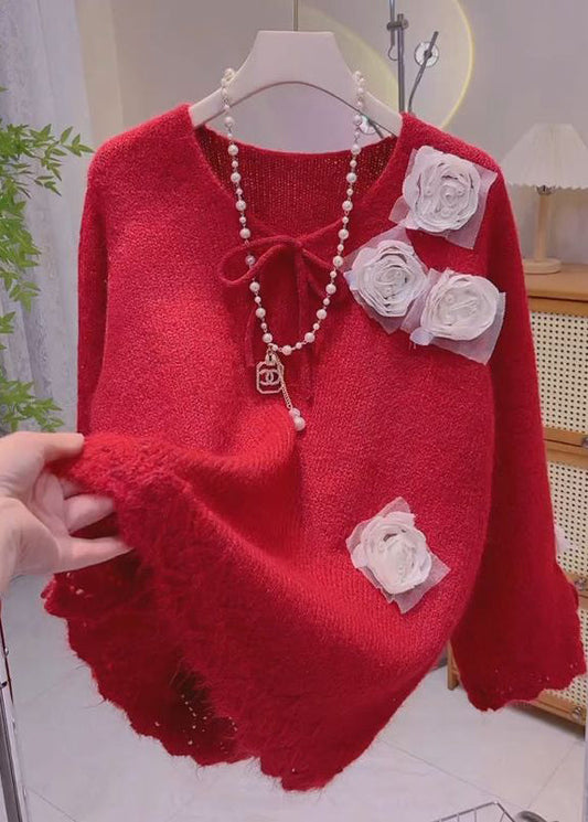 Chic Purple Floral Bow Knit Knit Sweaters Spring