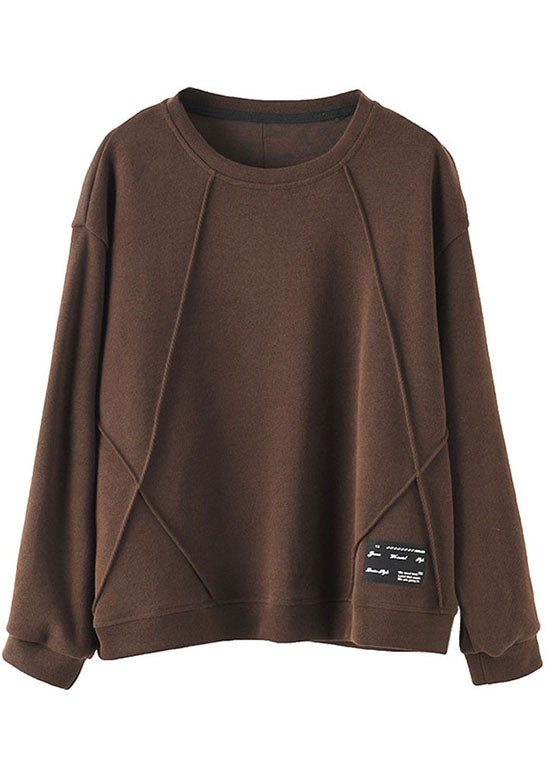 Schicker lila O-Ausschnitt Patchwork Strick Herbst Pullover Streetwear