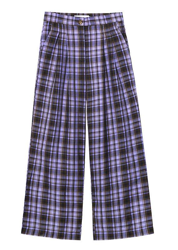 Chic Purple Plaid High Waist Wide Leg Pants Summer - SooLinen