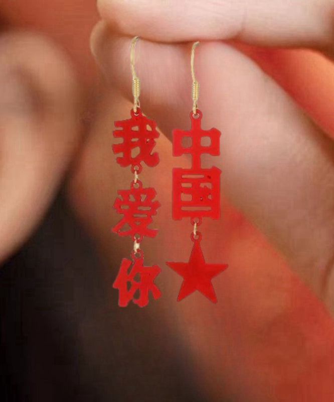 Pendientes colgantes de aleación de cobre rojo con diseño de "Te amo" de China