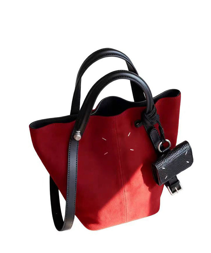 Chic Red Large Capacity Suede Bucket Bag