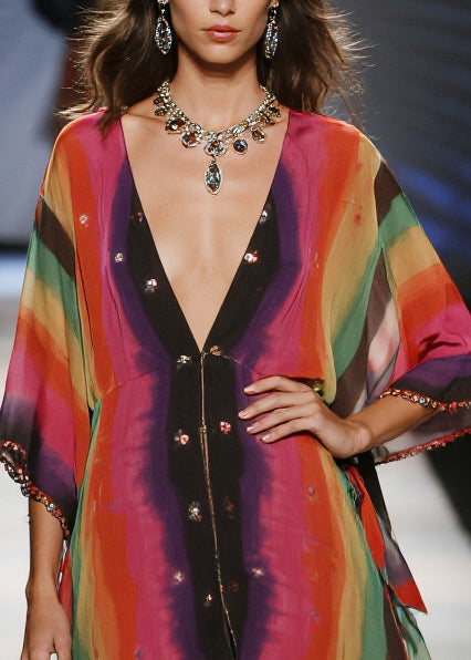 Chic Red Oversized Tie Dye Draping Chiffon Vacation Dresses Summer