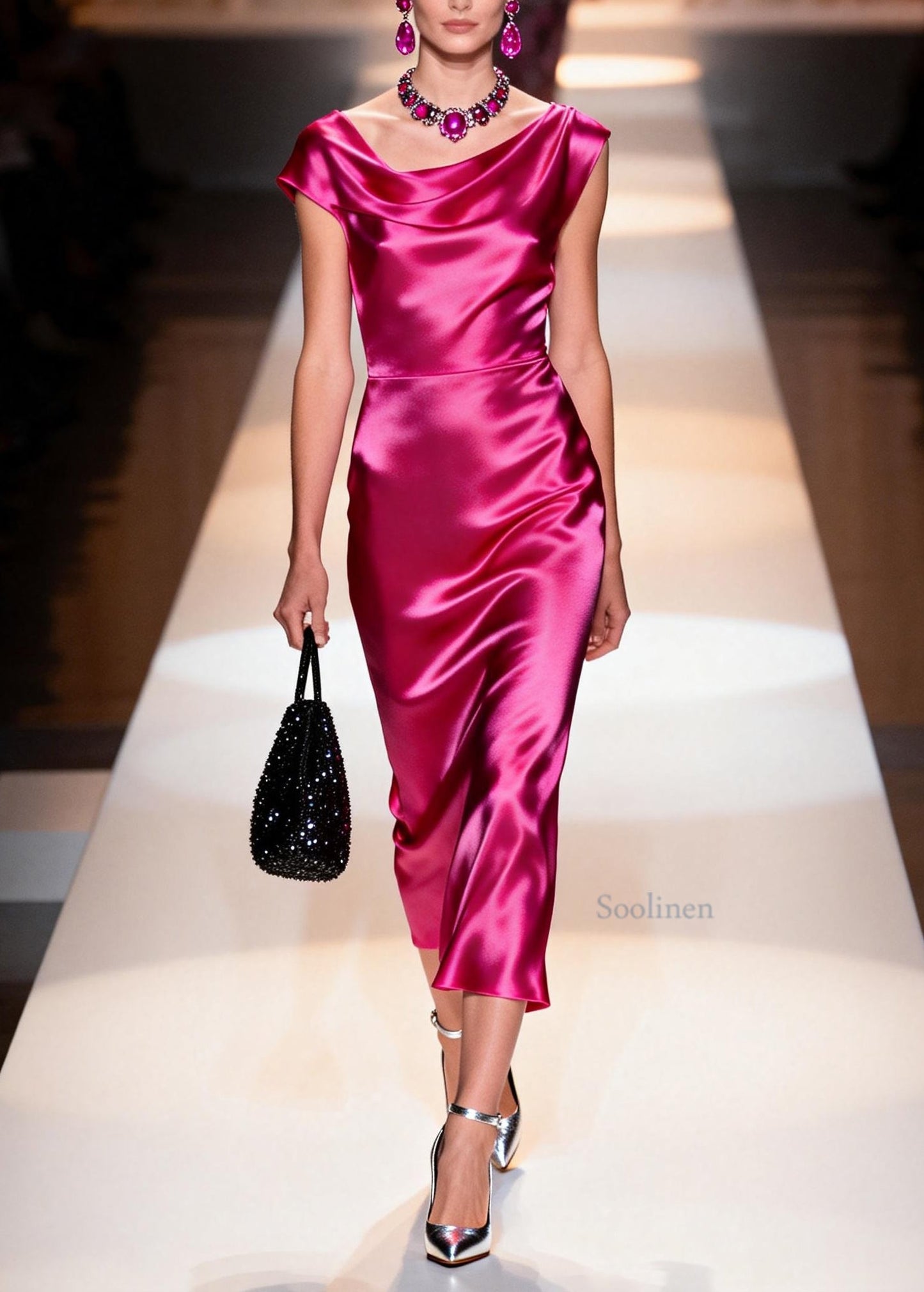 Chic Rose Draping Collar Silk Maxi Dresses Summer