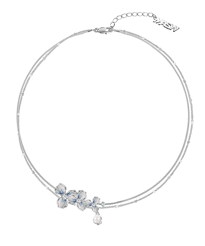 Chic Silk Copper Alloy Zircon Floral Pendant Necklace