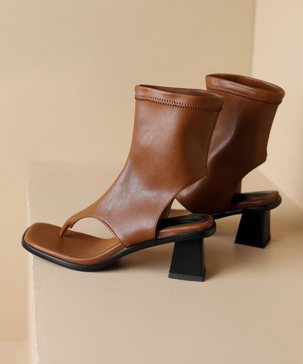 Chic Splicing Chunky Flip Flops Boots Brown Faux Leather