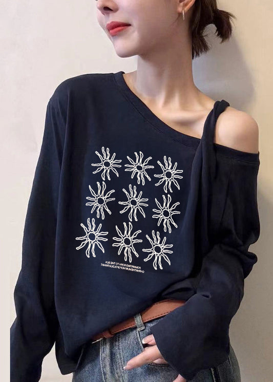 Top elegante blanco asimétrico con un solo hombro estampado primavera