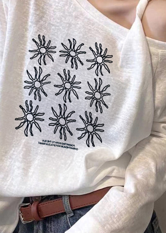 Top elegante blanco asimétrico con un solo hombro estampado primavera