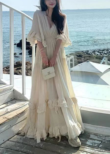 Chic White Exra Large Hem Cotton Dresses Cloak Sleeves