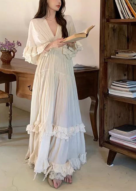 Chic White Exra Large Hem Cotton Dresses Cloak Sleeves