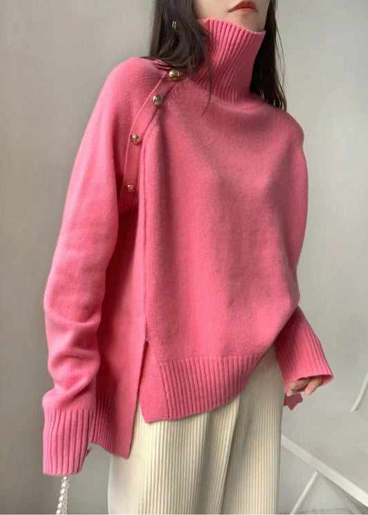 Suéteres de punto elegantes de cuello alto blanco con abertura lateral para invierno