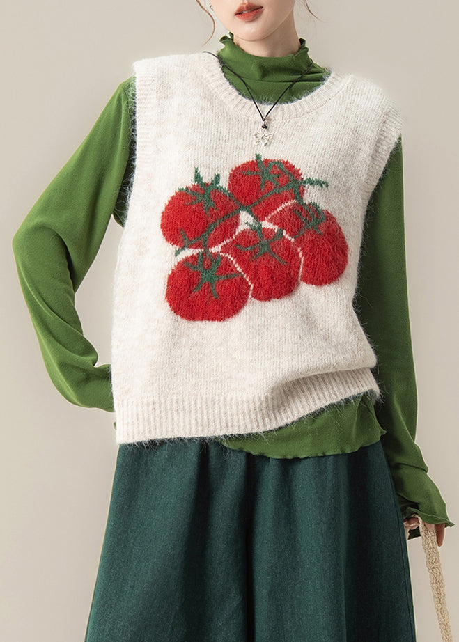 Chaleco de punto con estampado oversize blanco elegante para invierno