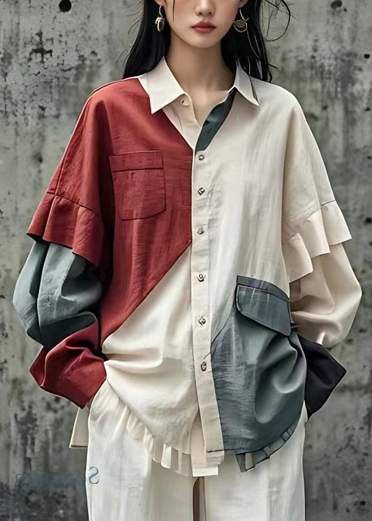 Schickes weißes Baumwollhemd mit Peter-Pan-Kragen und Knopfleiste