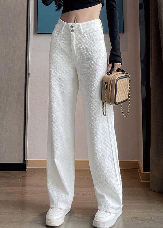 Chic White Pockets High Waist Denim Pants Spring