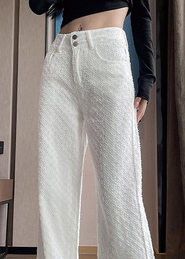 Chic White Pockets High Waist Denim Pants Spring