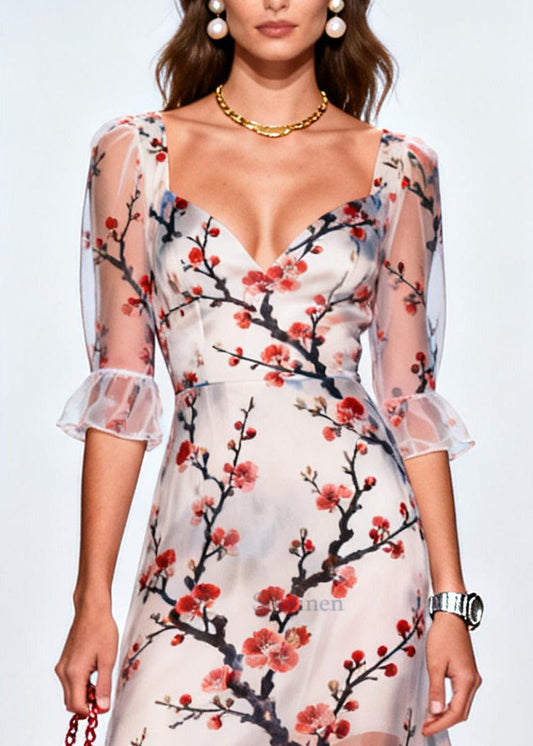 Chic White Print Patchwork Chiffon Vacation Dress Summer
