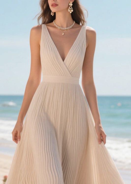 Chic White Wrinkled Exra Large Hem Chiffon Cami Dress Summer