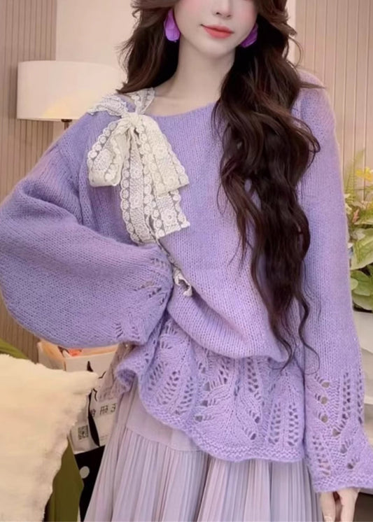 Schicke gelbe Strickpullover mit Schleifenausschnitt für den Frühling