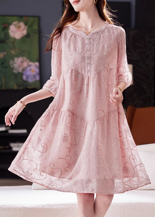 Chic Yellow Sequins Embroidered Patchwork Cotton Dress Summer