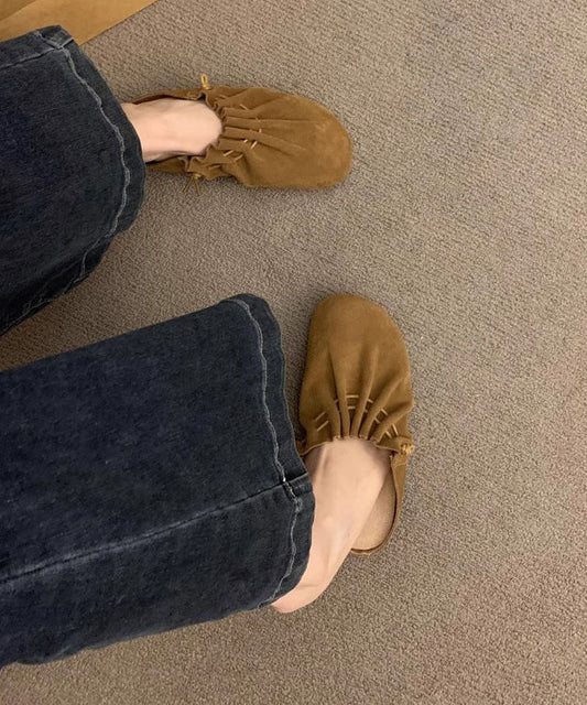 Chic Yellow Suede Wrinkled Splicing Slide Sandals