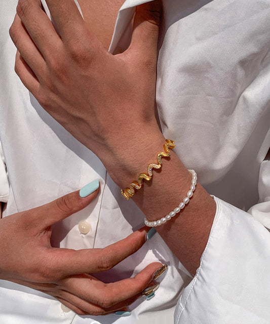 Chic Zircon Double-layer Metal And Pearl Bracelet Two Pieces Set