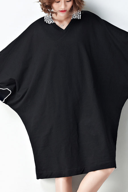 Schickes schwarzes Baumwoll-Tunika-Top, Mode-Tutorials, Fledermausärmel-Shift-Sommerkleider